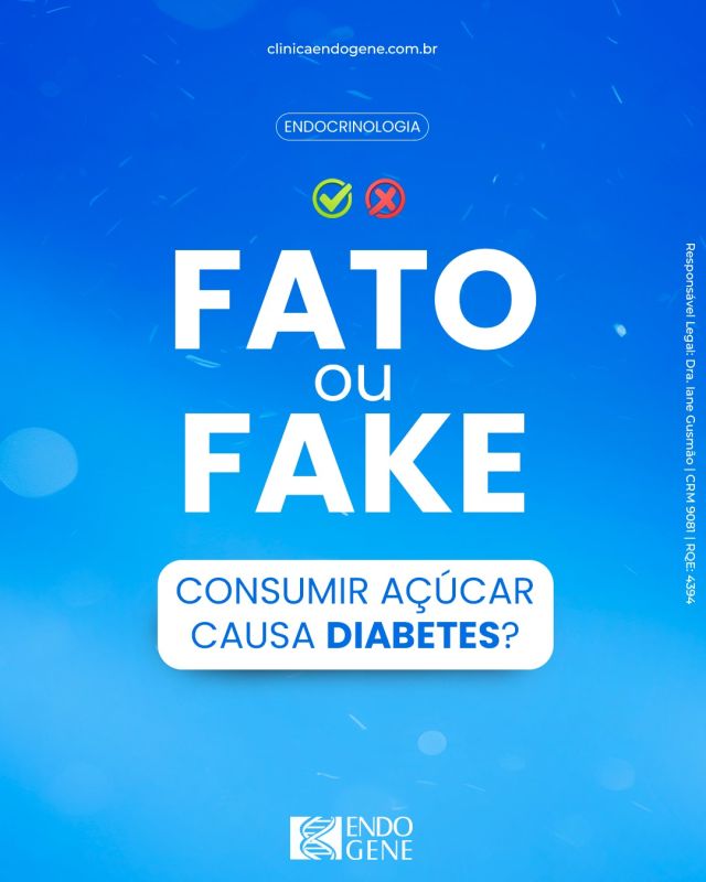🔍 Fake! Comer açúcar isoladamente não causa diabetes, mas o consumo excessivo pode aumentar o risco de desenvolver diabetes tipo 2. A condição ocorre quando o corpo não consegue regular a glicose no sangue, e vários fatores contribuem para isso.

Os principais fatores de risco para #diabetes tipo 2 são excesso de #peso, especialmente na região abdominal, sedentarismo, predisposição genética, alimentação desbalanceada com carboidratos refinados.

Ou seja, reduzir o #açúcar é uma escolha saudável para TODOS, pois alimentos ricos em açúcar favorecem o ganho de peso, aumentando o risco de diabetes.
.
.
#clínicaemsalvador #salvador #endocrinologia #cardiologiasalvador #cardiologia #endocrinologiasalvador #infectologista #infectologiasalvador #cidadejardim #clínicogeral #clínicogeralsalvador #clínicamédicaemsalvador